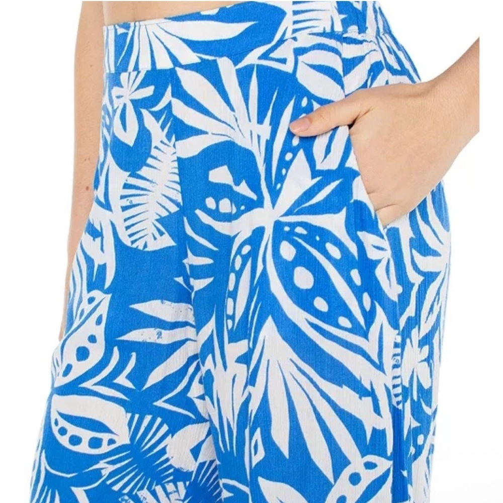 Roxy Blue and White‎ Tropical Wide Leg Pants Size M NWT - Picture 4 of 10